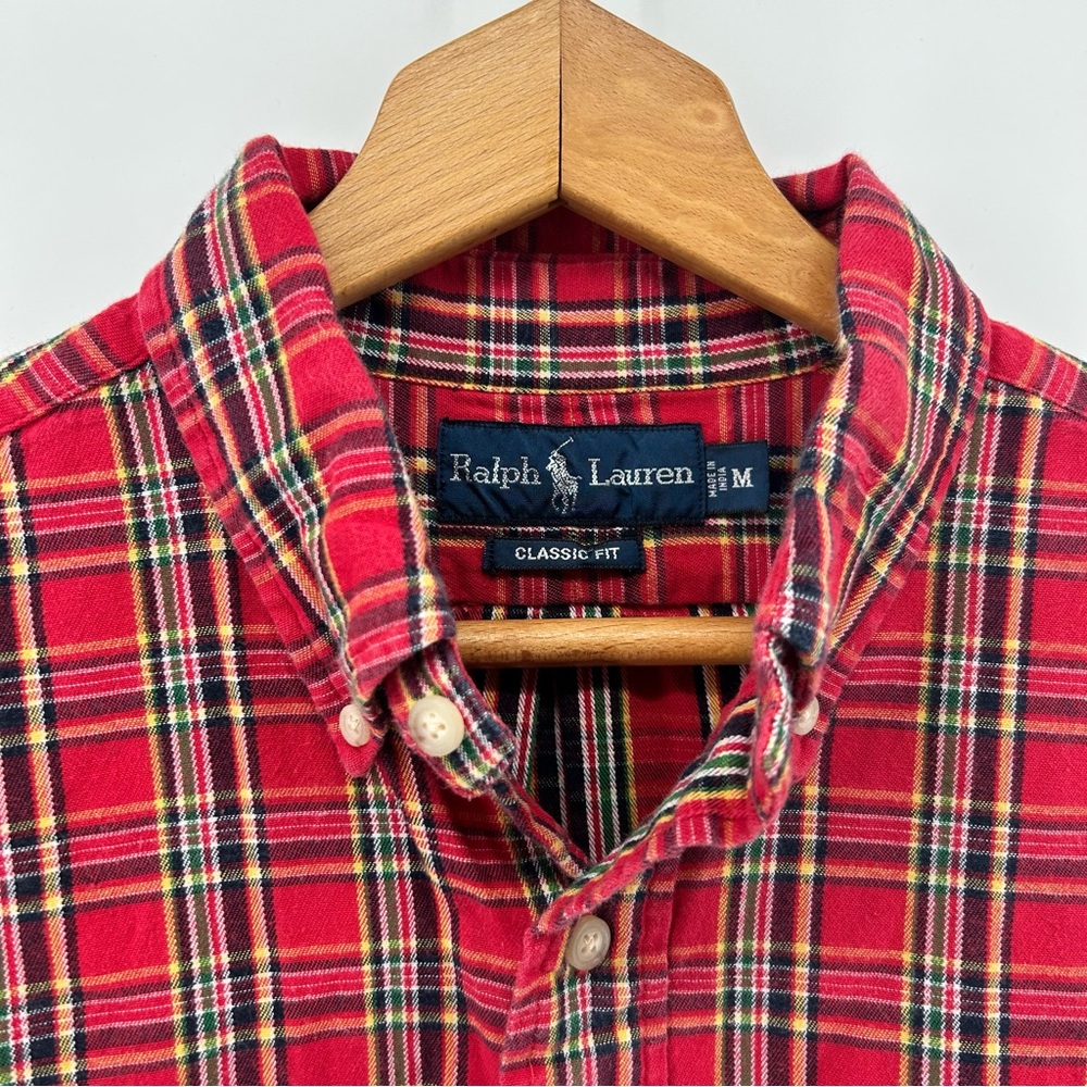 Ralph Lauren Plaid Shirt Mens Medium Red Button Down Green Pony Logo - Picture 3 of 10